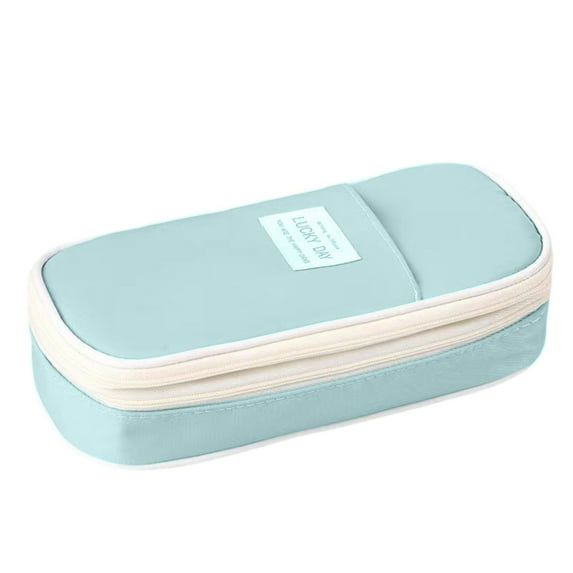 JIhuahe Trendy Macaron-Themed Pencil Pouch, Extra-Large Capacity Zippered Storage Bag for College Students, Teens, and Office Supplies,Sky Blue