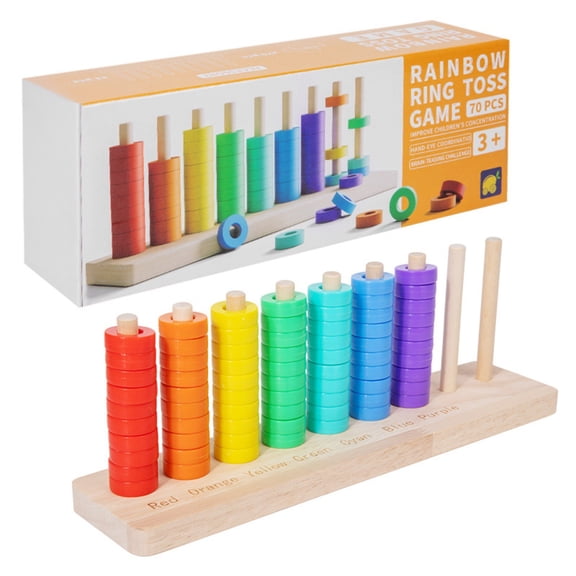 JIhuahe Wooden Rainbow Stacking Ring Toy- Colorful Sorting Educational Play for All Ages Topple Game Toys and Hobbies,A