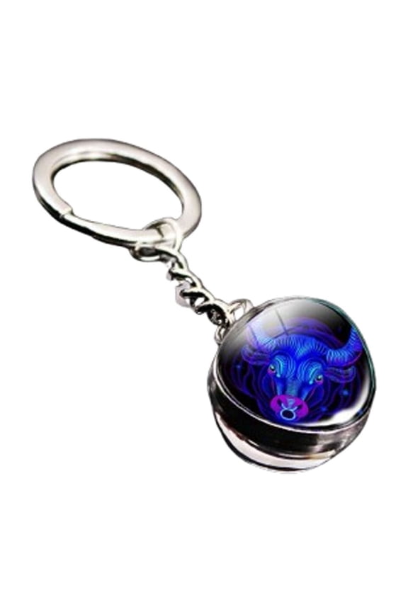 Zodiac Keychain with Gemstone Pendant, Vintage Time Keychain Accessory, Customizable Astrology Gift for Men and Women,Taurus
