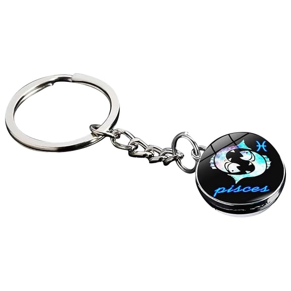 JIhuahe Zodiac Keychain with Time Gemstone Pendant, Glow-in-the-Dark Double Sided Glass Ball Design, Personalized Astrology Gift,Pisces