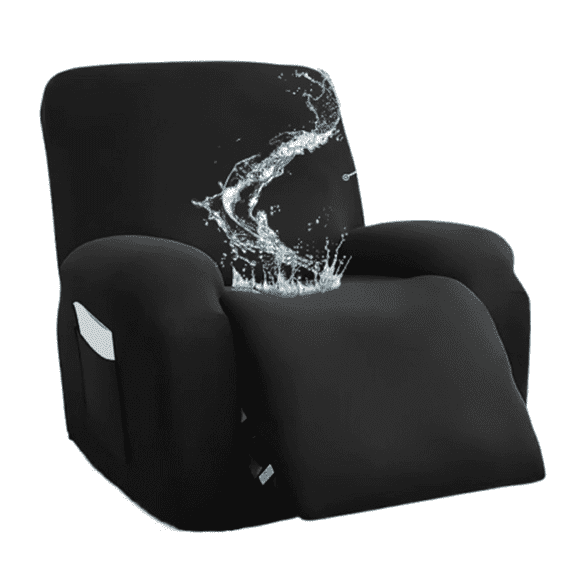 JIqH Four-Piece Lounge Chair Cover Set - Stretch Slipcover with Pockets, Elastic Base, Soft Washable Furniture Protector, Pet & Child Friendly, Black