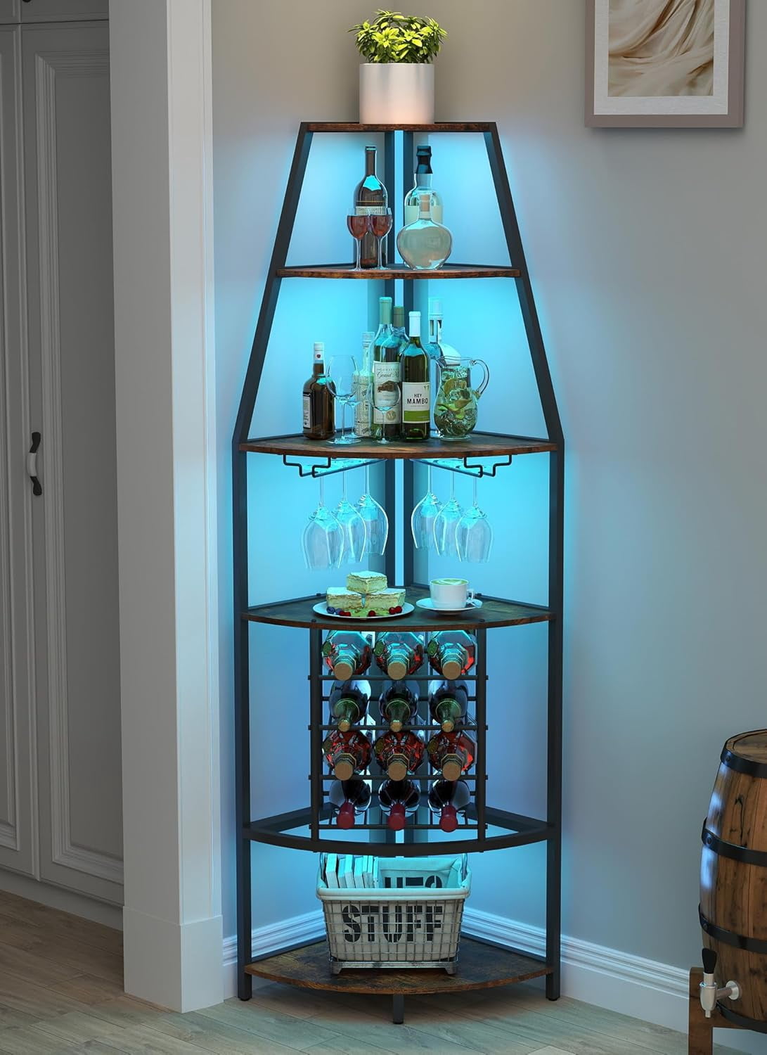 Wine Rack With Led JJ 6 Tier Corner Wine Rack with LED Light Wine Rack Freestanding Floor ...