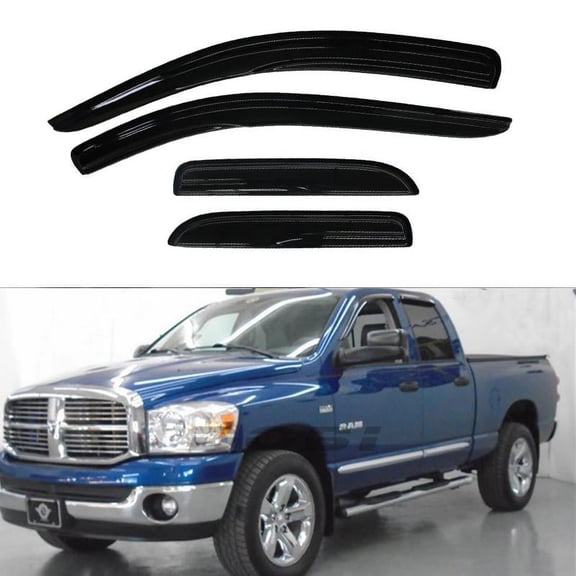 JJ 94623 for 02-08 Ram 1500 Quad Cab (Aka Crew Cab) 03-09 Ram 2500 3500 Quad Cab (Aka Crew Cab) Sun Rain Guard Vent Shade Side Window Wind Deflectors Window