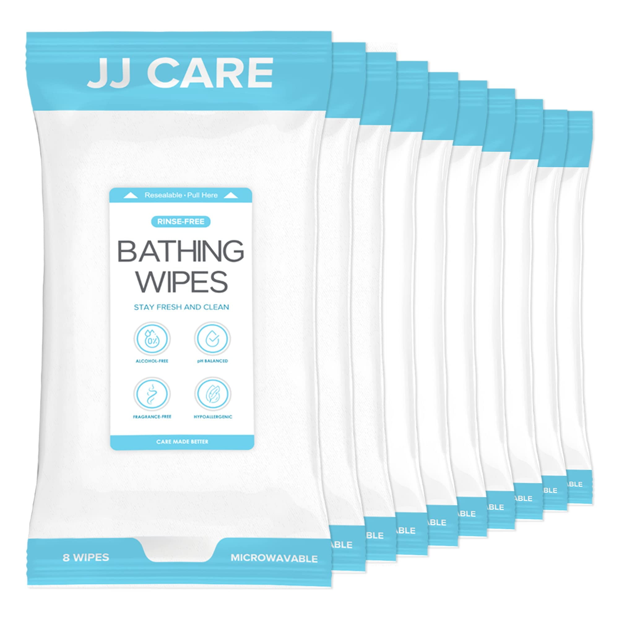 JJ CARE Bathing Wipes - 10 Packs Shower Wipes For Adults No Rinse, 80