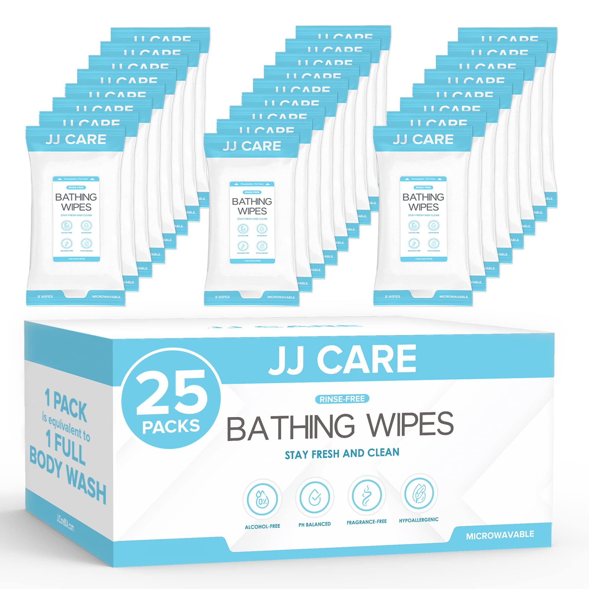 JJ CARE Body Wipes for Adults Bathing - Pack of 25 Shower Wipes For