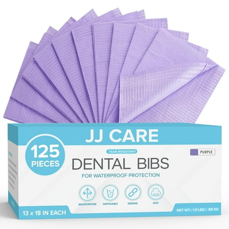 JJ CARE Dental Bibs [Pack of 125] - 13" x 18" Purple Dental Bibs, 3 Ply Waterproof Dentist Bibs, Dental Bibs Disposable for Eyelash Extension, Patient Bibs for Nail Art, Dental Napkins for Piercing