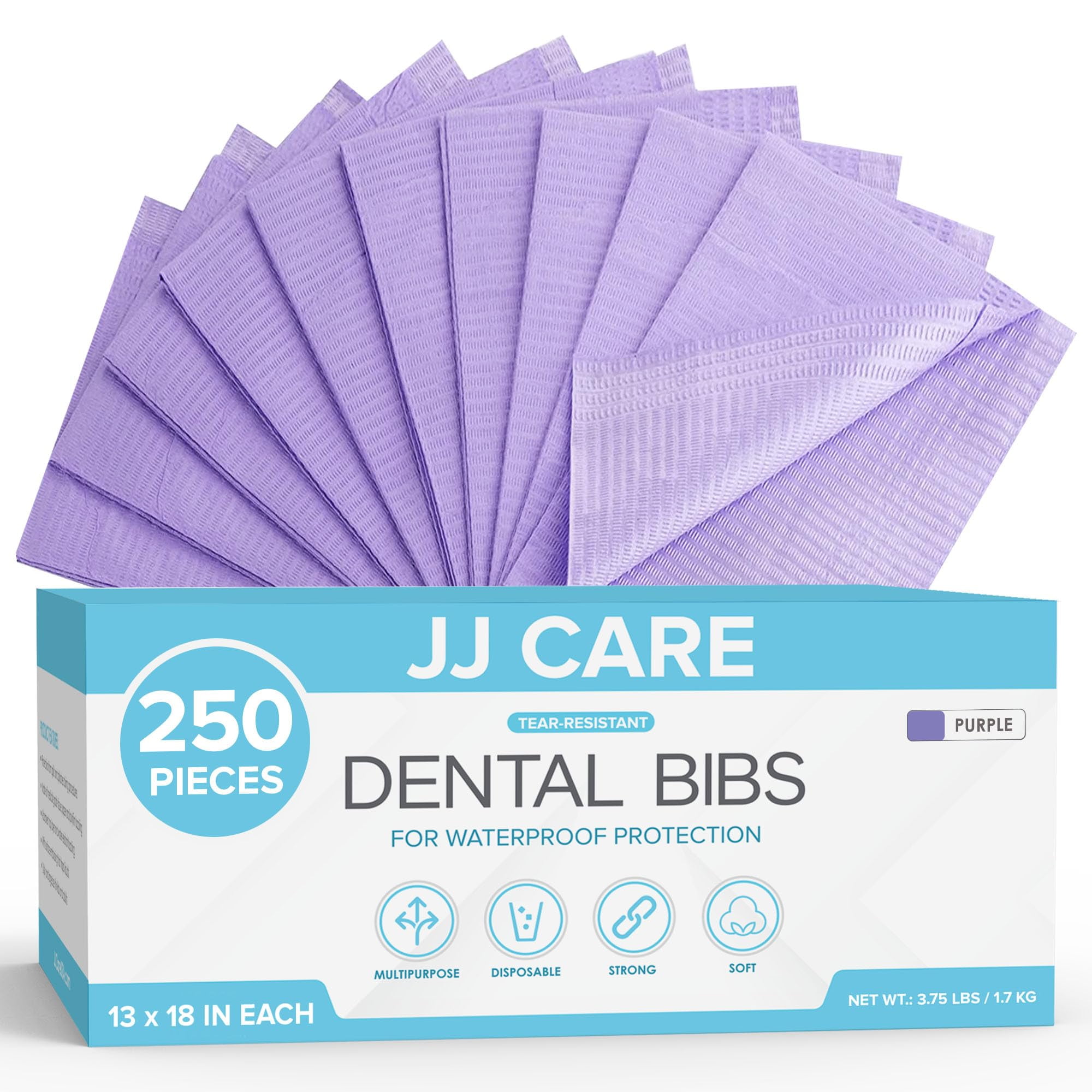JJ CARE Dental Bibs [Pack of 250] 13" x 18" Purple Dental Bibs, 3 Ply