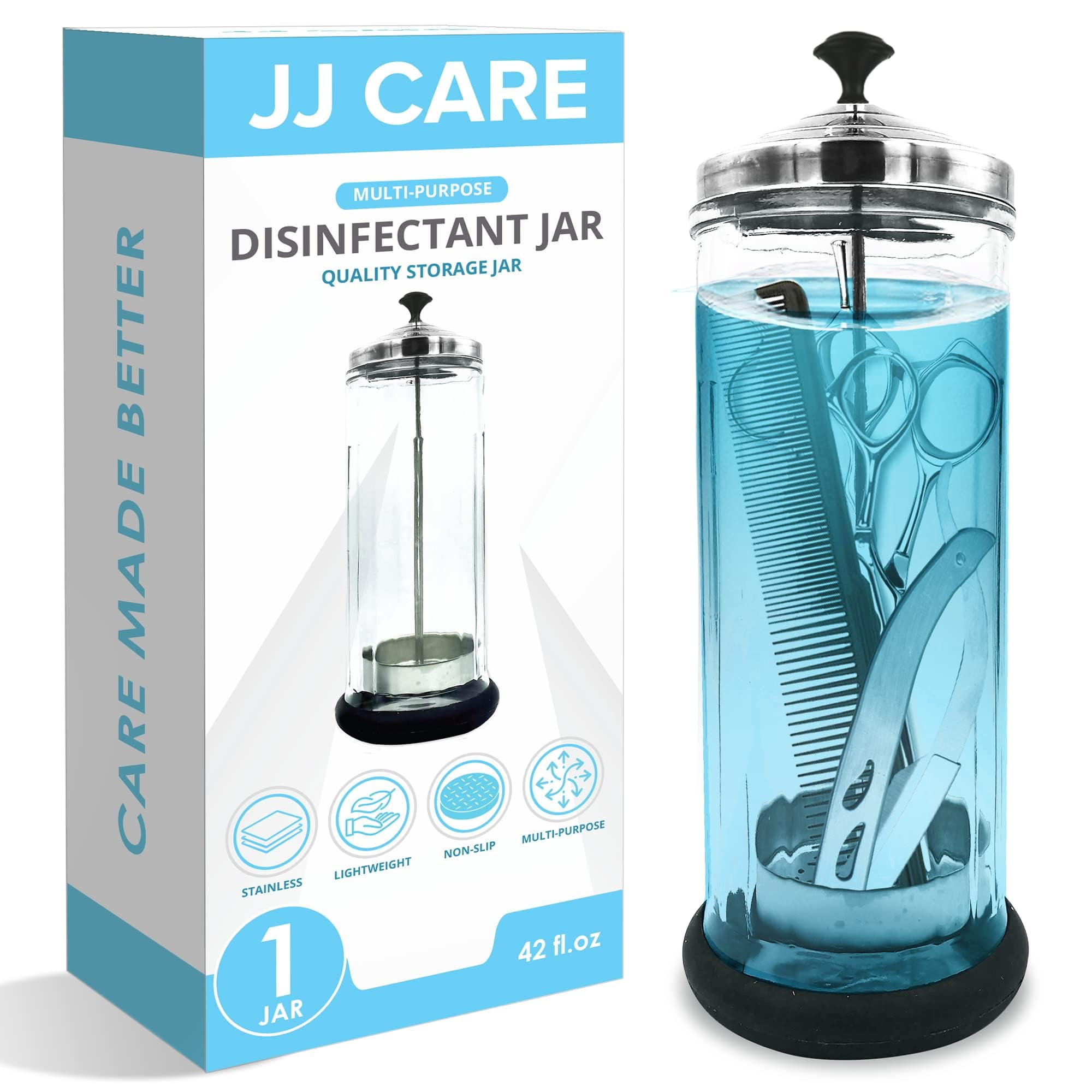 JJ CARE Disinfectant Jar (42 oz) - Barber Jar Glass, Sanitizer