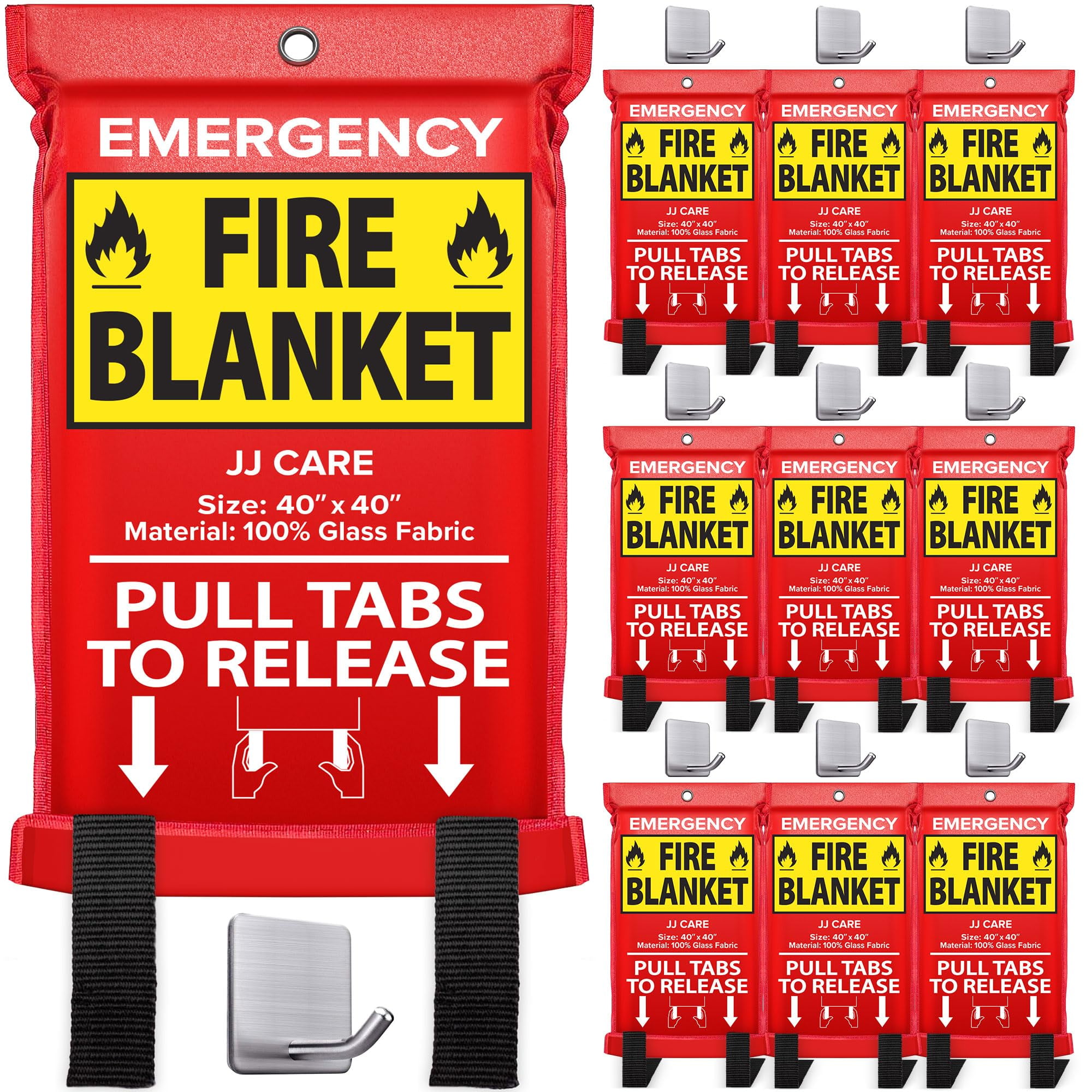 JJ CARE Fire Blanket 10 Packs with Hooks Emergency Fire Blanket for Home & Kitchen, High