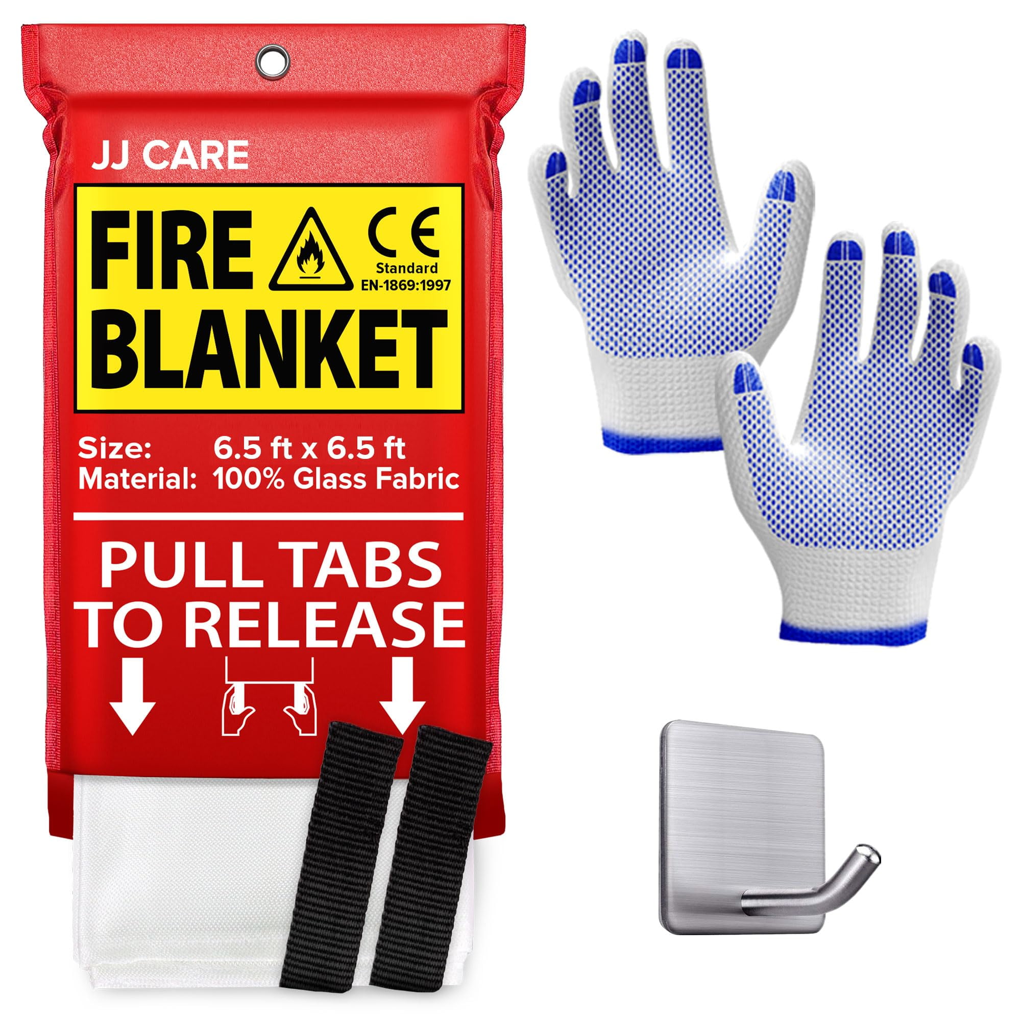 JJ CARE Fire Blanket – (X-Large) 6.5x6.5ft w/Hooks & Gloves, Emergency Fire  Blanket for Home & Kitchen, High Heat Resistant Fire Suppression Blankets  for Home Safety, Kitchen, Camping 