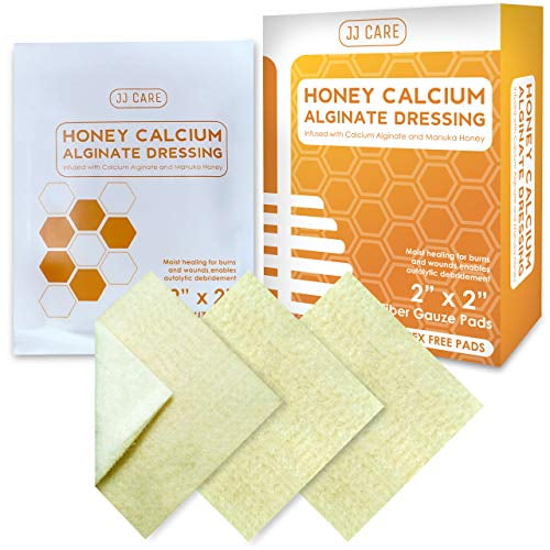 JJ CARE Honey Calcium Alginate Dressing [Pack of 10], 2x2 Manuka Honey