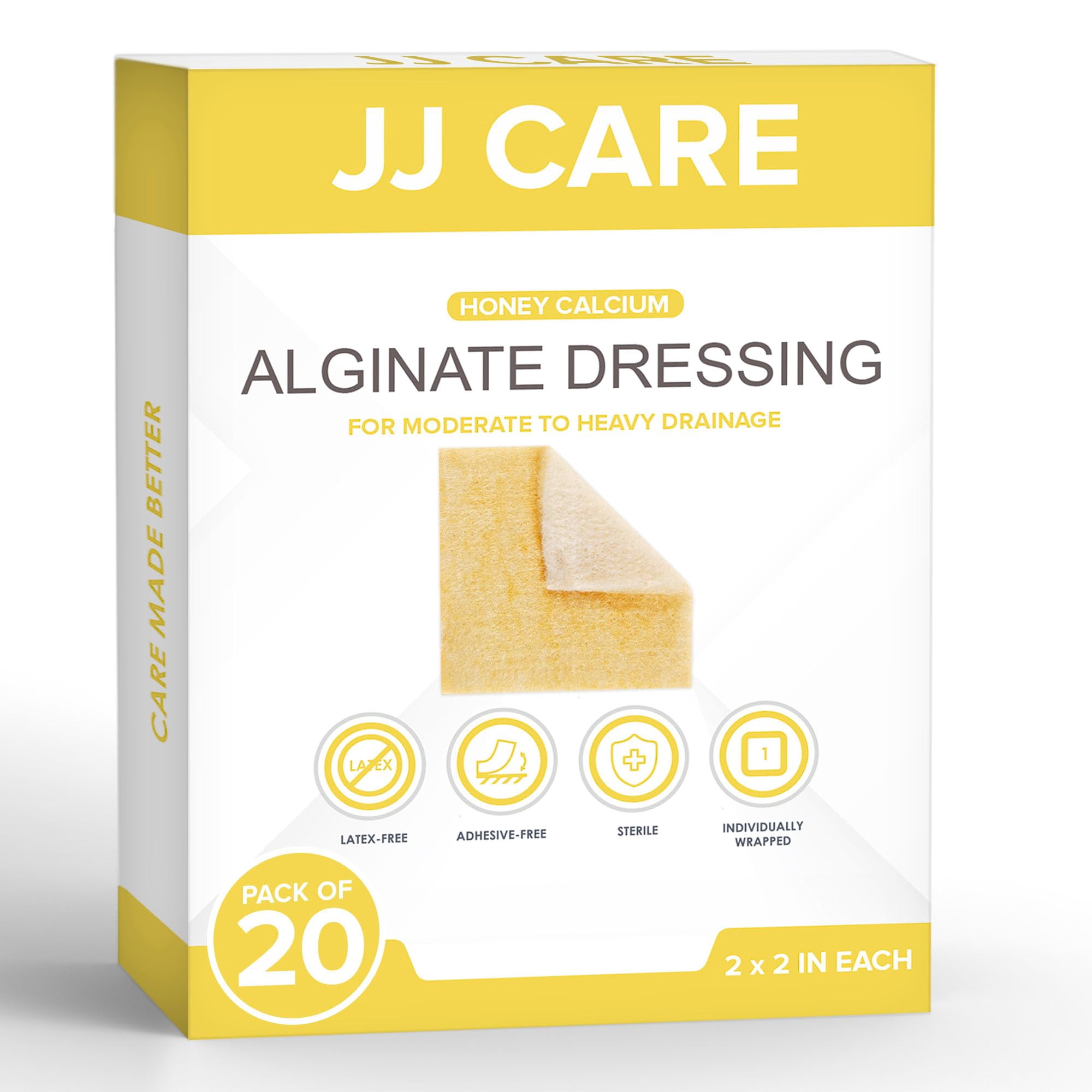 JJ CARE Honey Calcium Alginate Dressing [Pack of 10], 2x2 Manuka Honey
