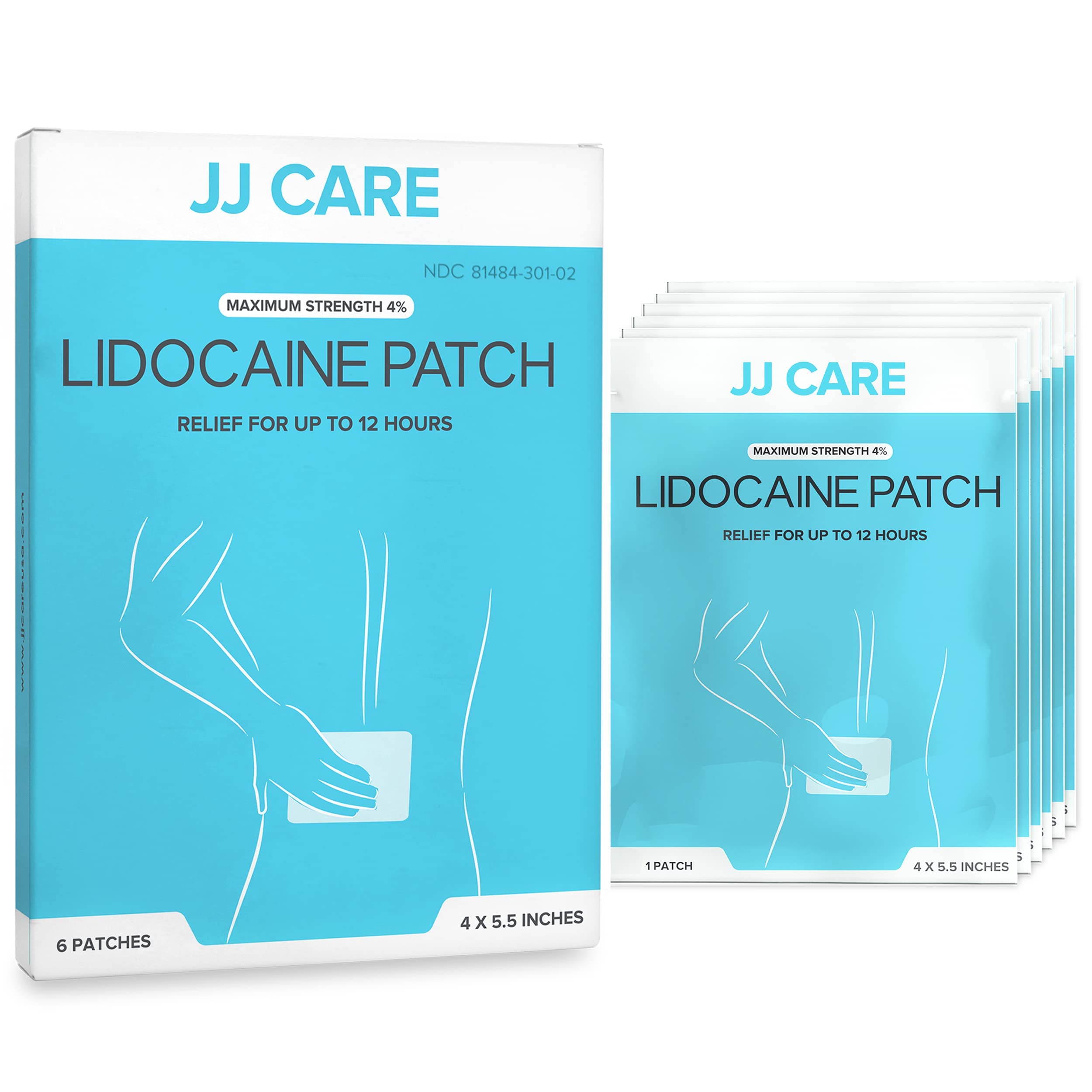 JJ CARE Lidocaine Patches (Pack of 6), 4 Lidocaine Patches Maximum