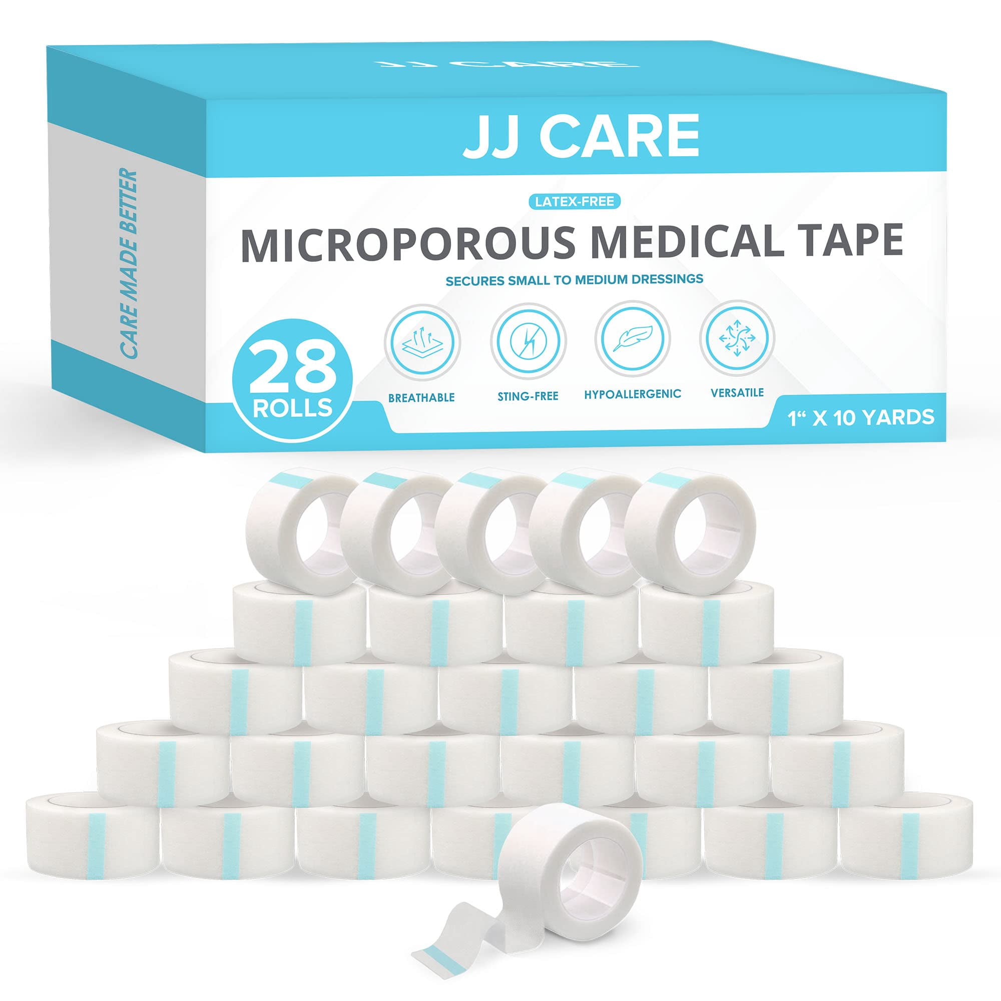 JJ CARE Micropore Tape [Pack of 28], 1” x 10 Yards, Breathable Paper ...