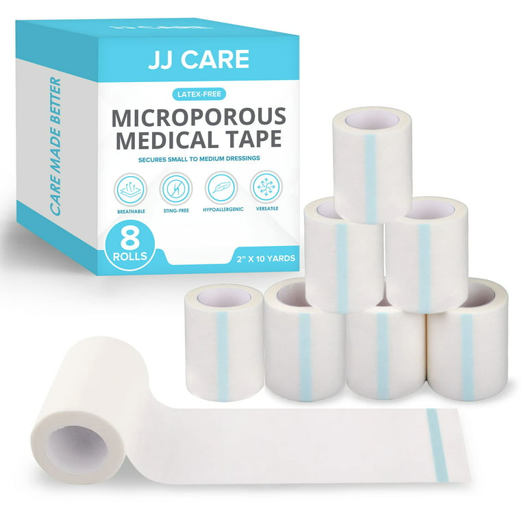 JJ Care Micropore Tape [Pack of 8], 2” x 10 Yards, Breathable Paper Tape Medical Use, Latex-Free Paper Surgical Tape, Individually Boxed Paper