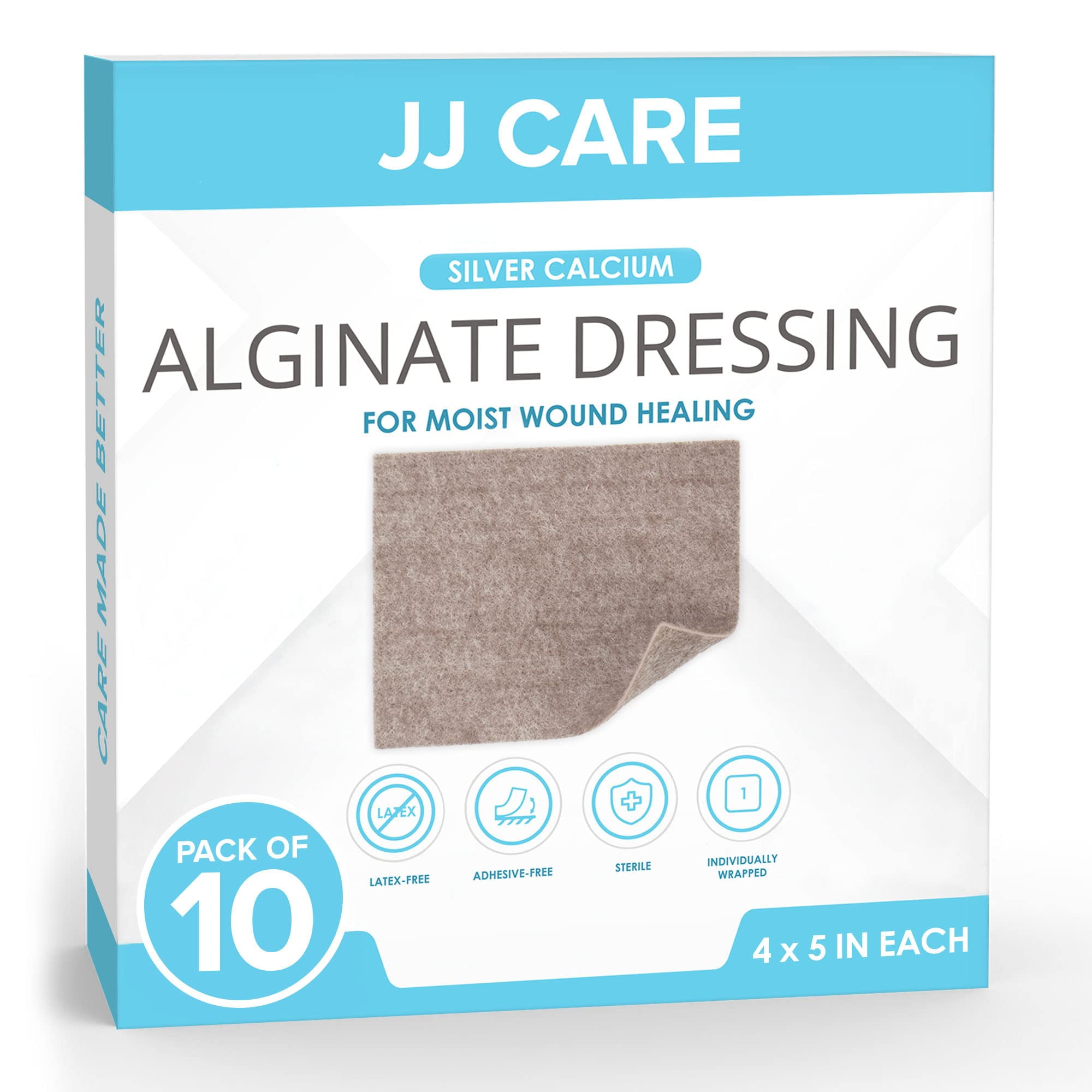 JJ CARE Silver Calcium Alginate Wound Dressing (Pack of 10) 4x5