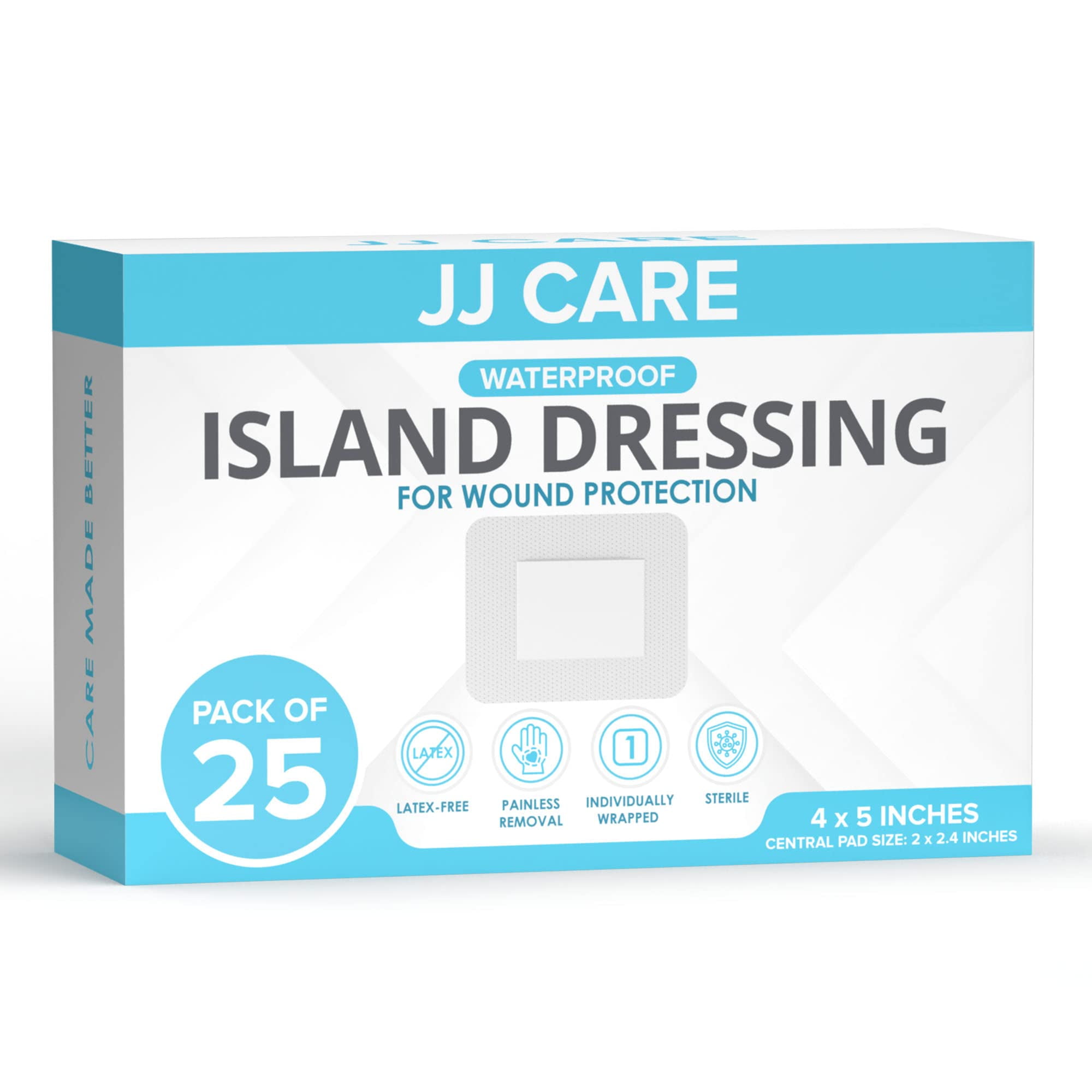 JJ CARE Waterproof Adhesive Island Dressing [Pack of 25], 4" x 5