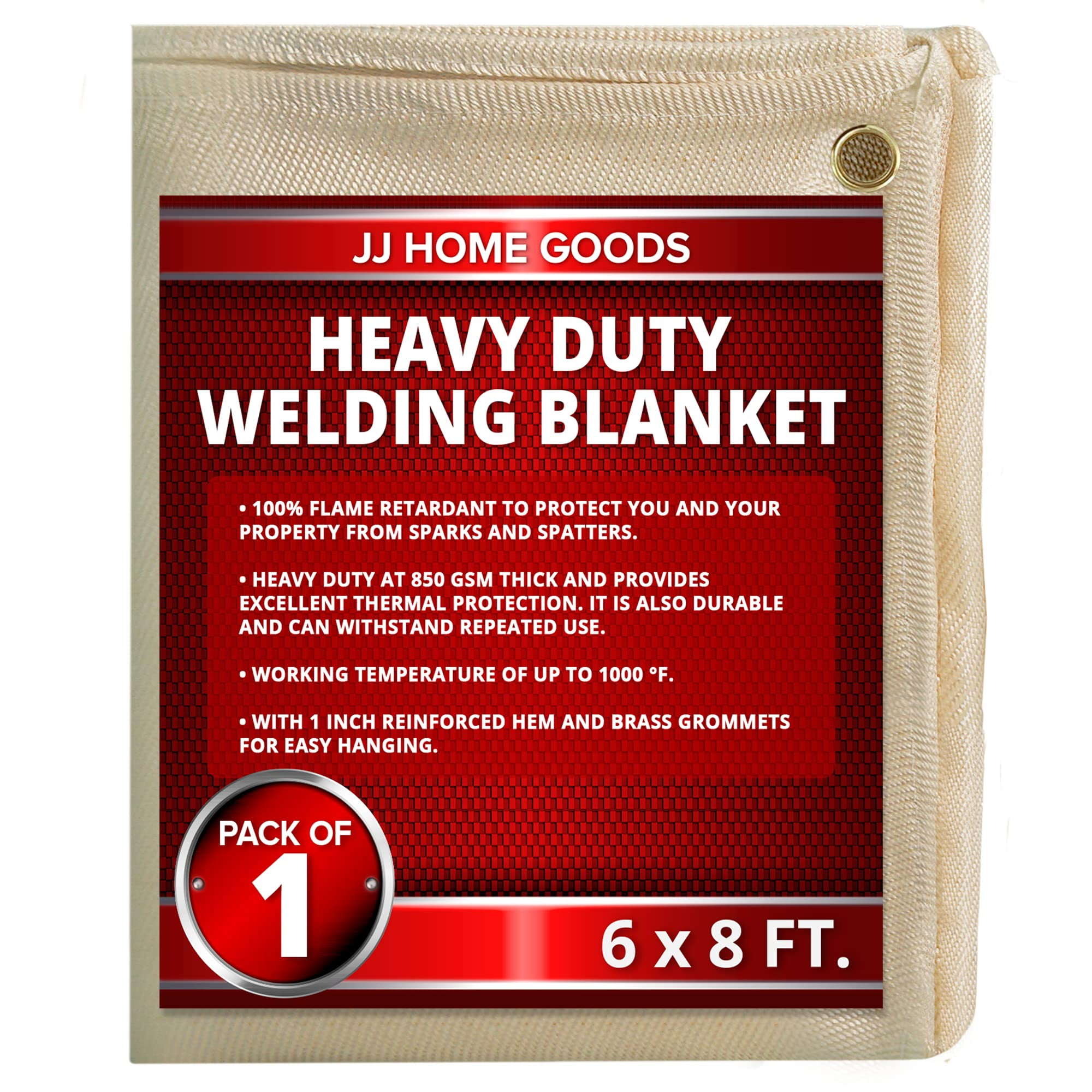 JJ CARE Welding Blanket 1 Pack 6ft x 8ft Welding Mat 850GSM Fiberglass Welding Blanket with