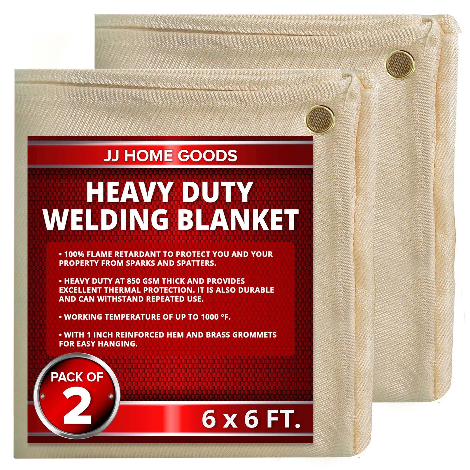 JJ CARE Welding Blanket 2 Packs 6ft x 6ft Welding Mat 850GSM