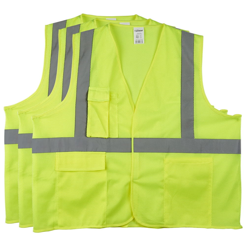 JJ Keller SAFEGEAR 3-pk. 4XL/5XL Type R Class 2 Safety Vest - High Vis Lime