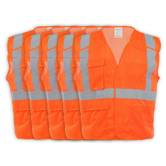 JJ Keller SAFEGEAR 5-pk. 4XL/5XL Type R Class 2 Safety Vest - High Vis Orange