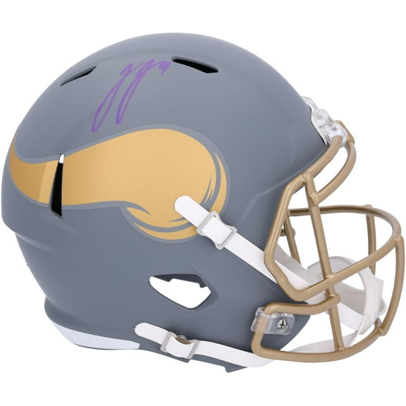 JJ McCarthy Minnesota Vikings Autographed Slate Speed Replica Helmet - Fanatics Authentic Certified