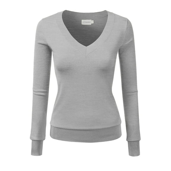 JJ Perfection Women's Long Sleeve V-Neck Pullover Sweater with Plus Size