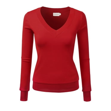 JJ Perfection Women's Long Sleeve V-Neck Pullover Sweater with Plus Size