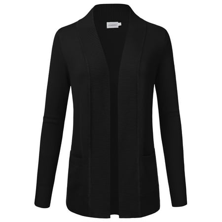 JJ Perfection Women's Solid Knit Open Front Cardigan With Pockets (Plus Size Available)