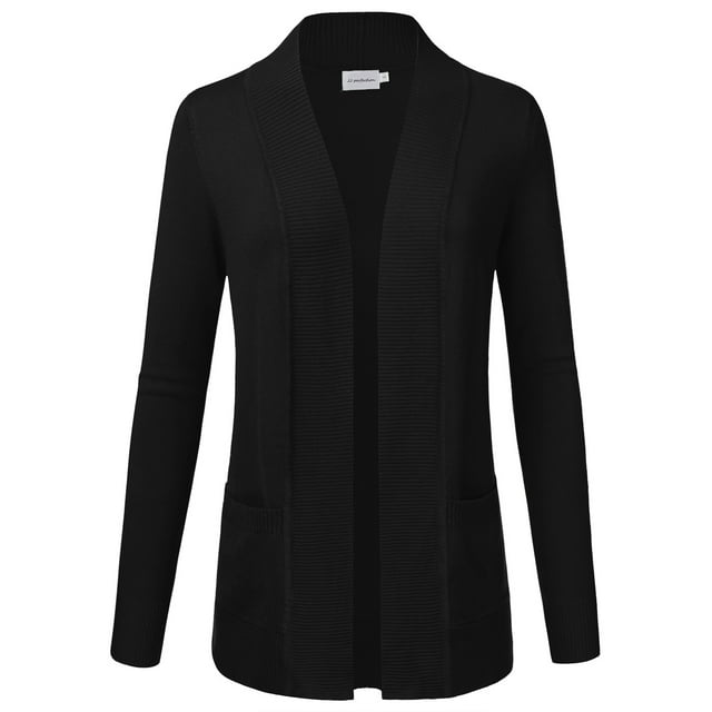 JJ Perfection Women's Solid Knit Open Front Cardigan With Pockets (Plus Size Available)