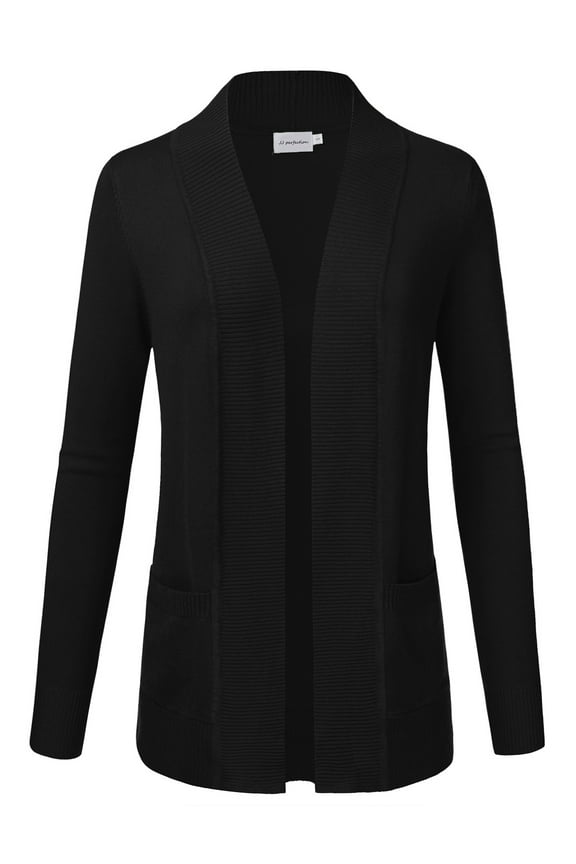 Women's Solid Knit Open Front Cardigan With Pockets (Plus Size Available)