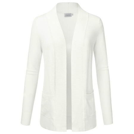 JJ Perfection Women's Solid Knit Open Front Cardigan With Pockets (Plus Size Available)