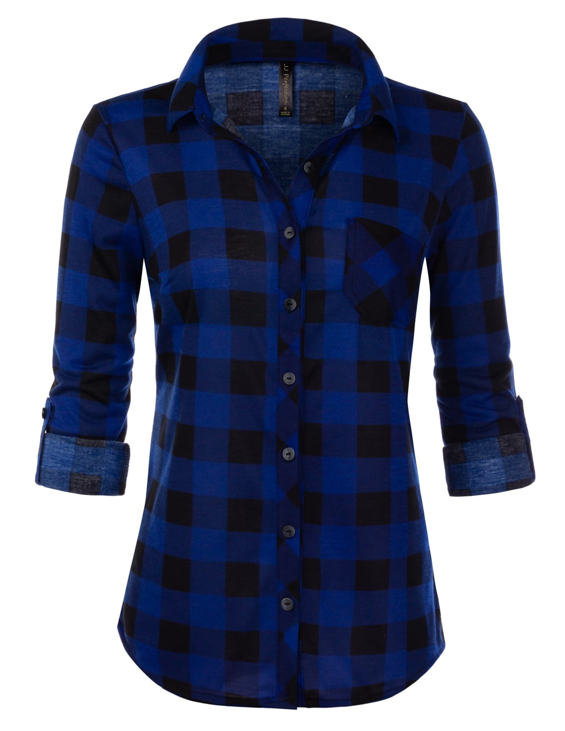 JJ Perfection Womens Long Sleeve Collared Button Down Plaid