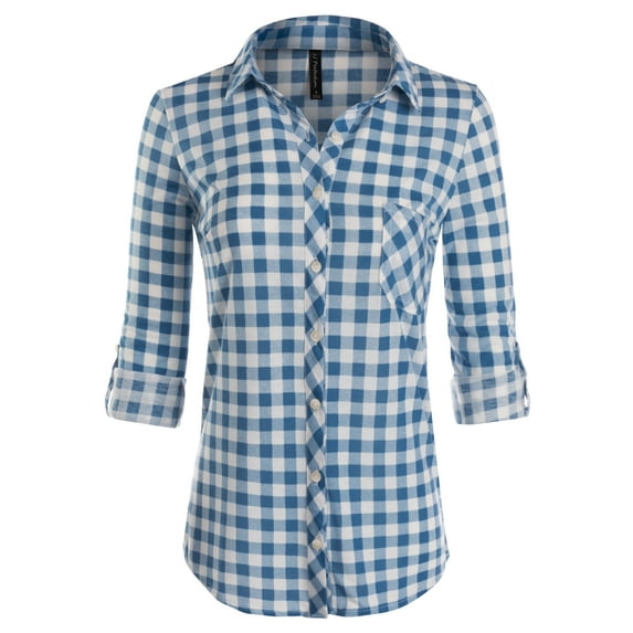 JJ Perfection Womens Long Sleeve Collared Button Down Plaid Flannel Shirt