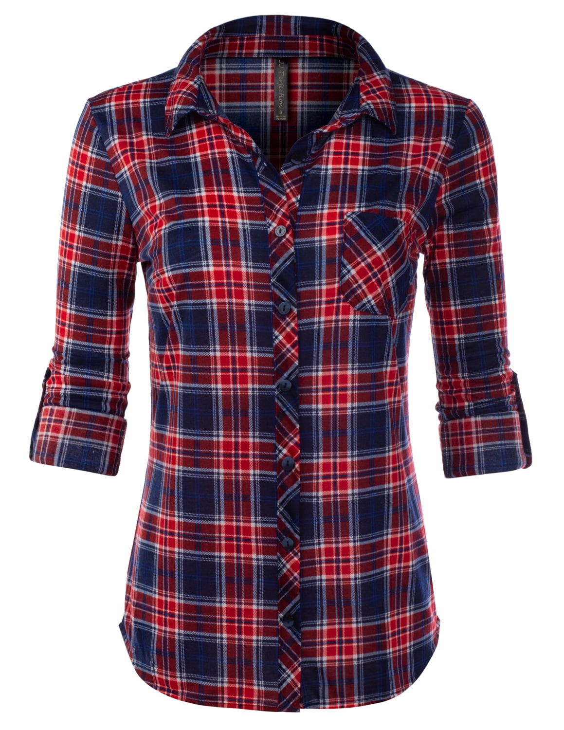 JJ Perfection Womens Long Sleeve Plaid Button Down Shirt (Female Plus ...