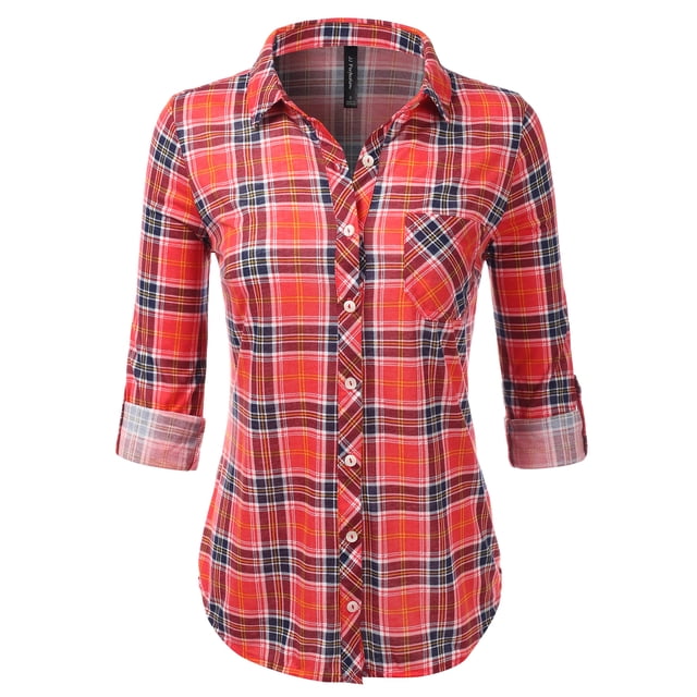 JJ Perfection Womens Long Sleeve Plaid Button Down Shirt (Female Plus ...