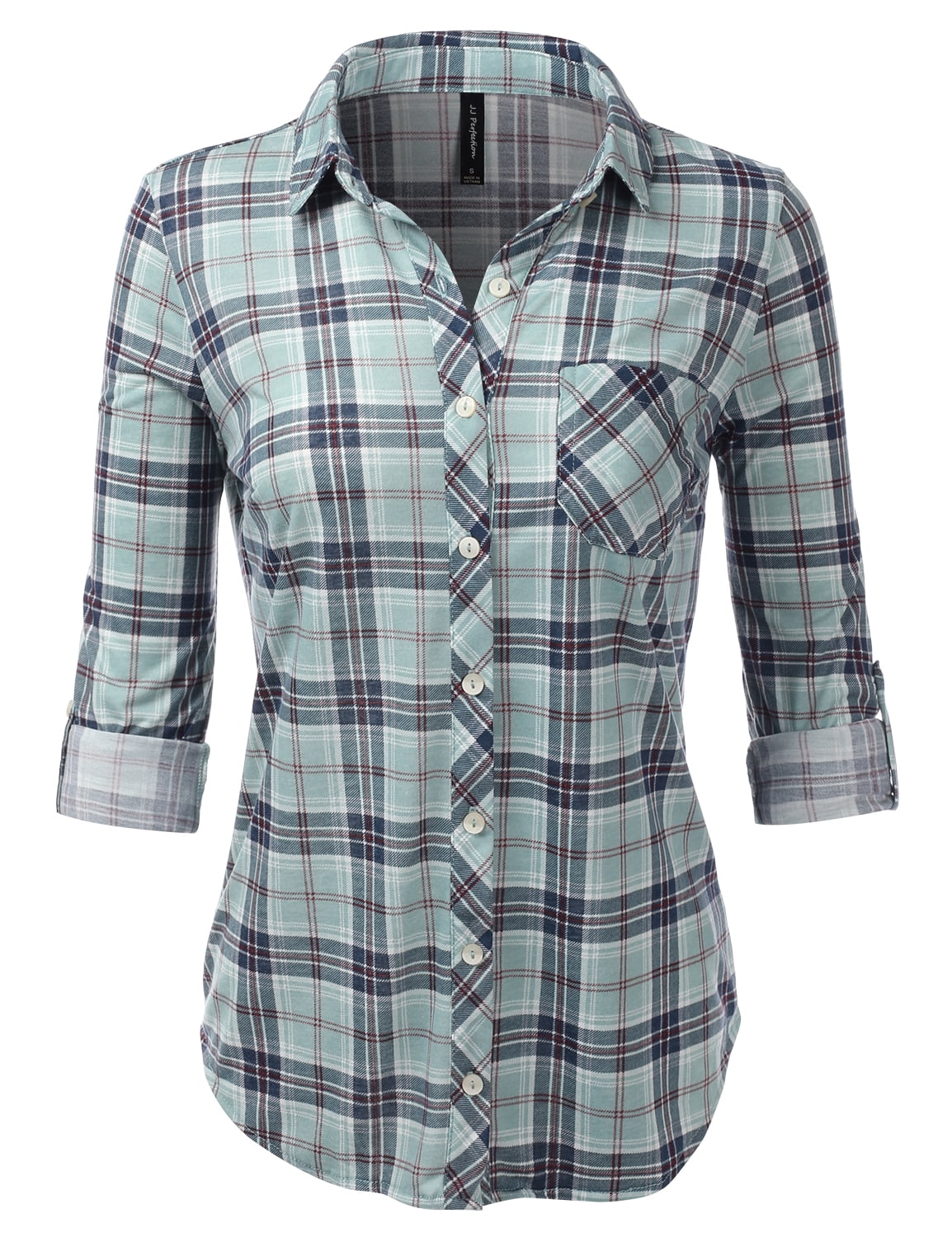 JJ Perfection Womens Long Sleeve Plaid Button Down Shirt (Female Plus ...