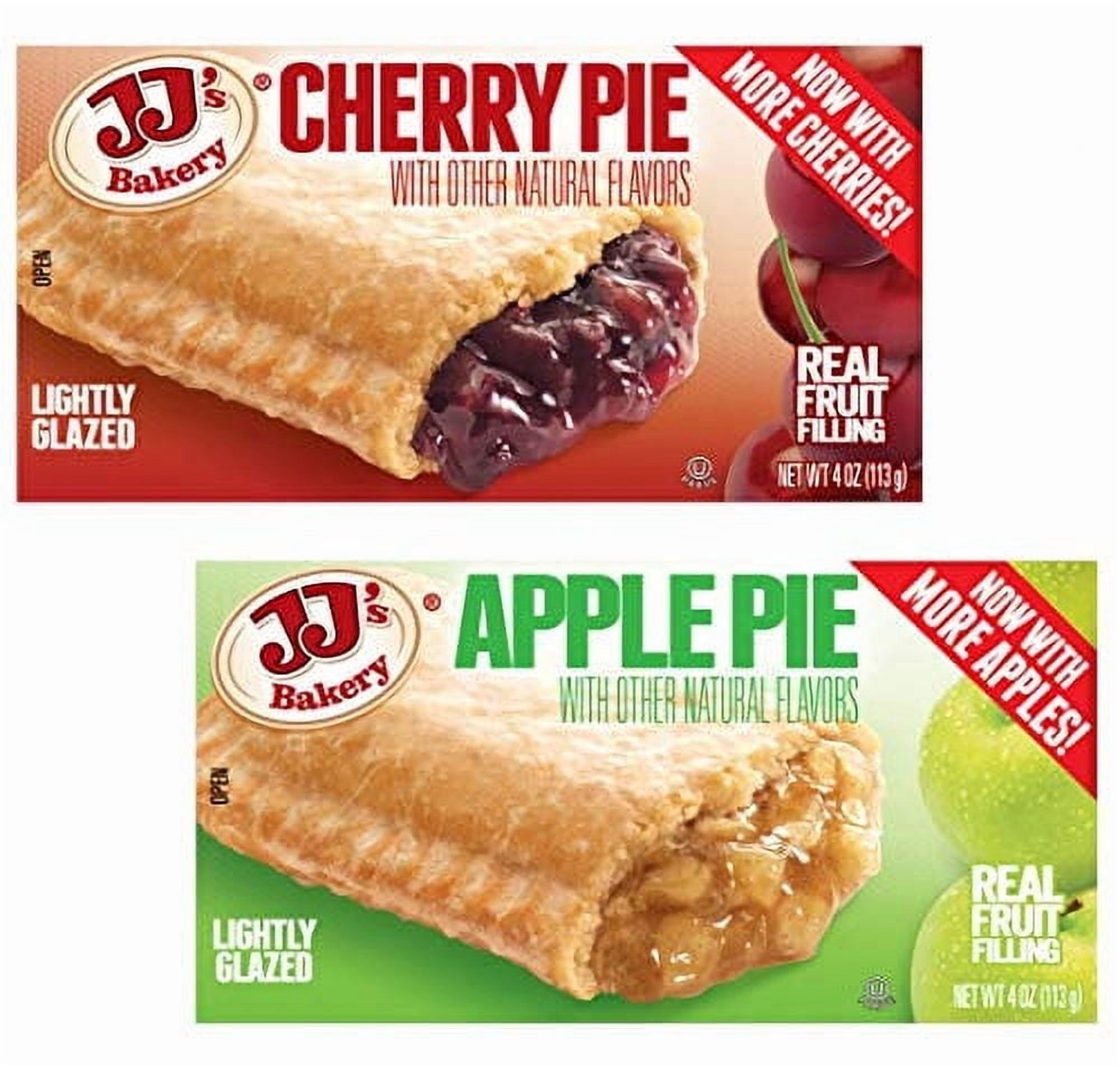 JJ's Bakery Apple & Cherry Variety Snack Pies, Individually Wrapped, Nut-Free, Kosher Parve, 4 oz, Pack of 12
