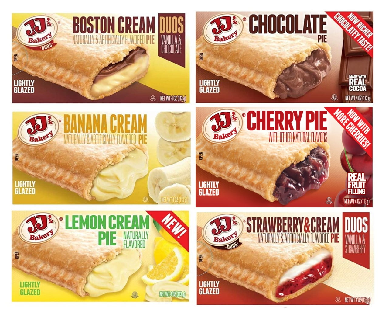 JJ's Bakery Cream Pie Variety Pack Individually Wrapped On The Go Pastry Handheld Snack Pies (Pack of 6)