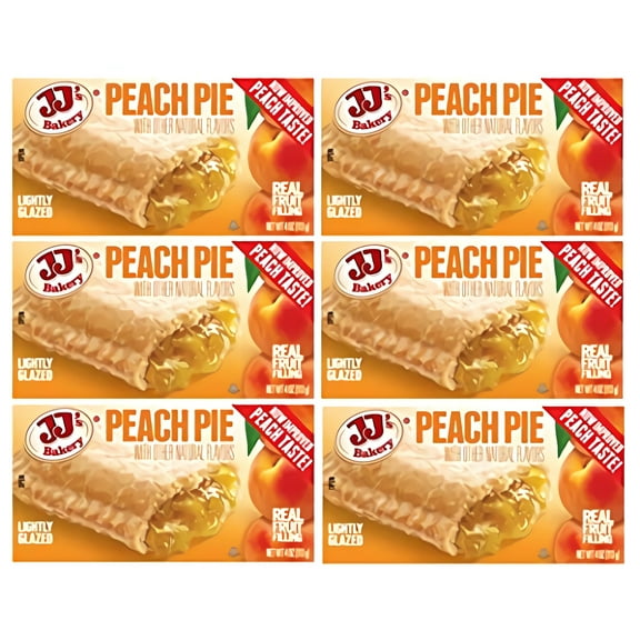 JJ's Bakery Peach Snack Pies, Individual Dessert, Fresh-Baked, Perfect for Snacks, Nut-Free, Kosher Parve, 4 Oz Each (Pack of 6)