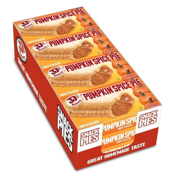 JJ's Bakery Pumpkin Spice Snack Pies, Individually Wrapped, Nut-Free, Kosher Parve, 4 oz, Pack of 12