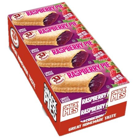 JJ's Bakery Raspberry Snack Pies, Individually Wrapped, Nut-Free, Kosher Parve, 4 oz, Pack of 12