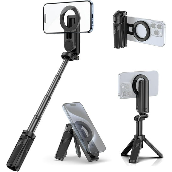 JJ03 Magnetic Tripod for Phone with Remote Control, 3-in-1 Selfie Stick Handle Grip 360° Rotation Extendable Stand for iPhone Android Phones,T090-tripod leg