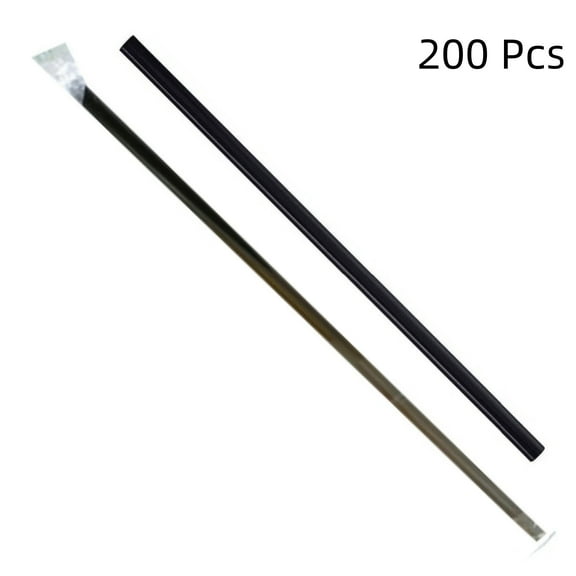 JJBNSH (Black) 8" Individually Wrapped Plastic Straws, Long Straws,Coffee Straw Mug Flexible Drinking Disposable Bendy Straws,for Birthday Wedding Summer Party Picnic 1-(Pack) (Pack of 200) Clearanc