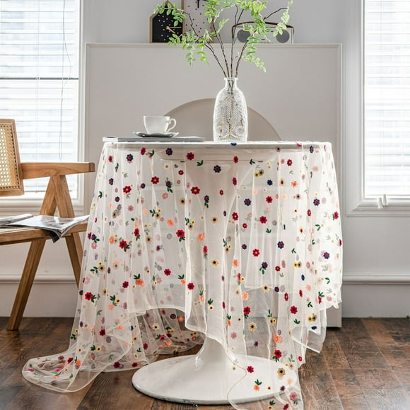 JJBNSH Colorful Embroidered Tablecloth 60x40Inch Rectangular, Tablecloth Embroidered Lace Table Cover for Table Classic Flowers Small Fresh Rustics Tablecloth for Kitchen Dining Room Clearance
