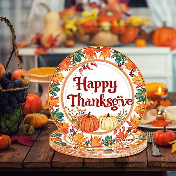 JJBNSH Fall Thanksgiving Paper Plates and Napkins,Thanksgiving Theme Party Tableware Set Disposable Decorative Tableware Paper Set,Autumn Leaves Pumpkin Party Supplies