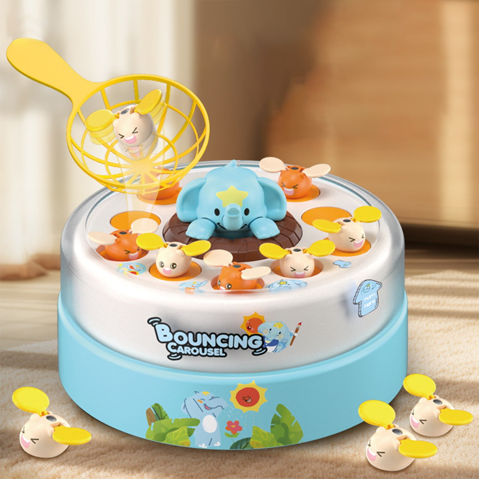 JJBNSH Rotating PopUp Tic Tac Toe Board with Music, Elephants Bounce