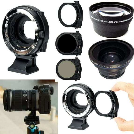 JJC EF-EOS M Drop-in Filter Mount Adapter with Variable Neutral Density ND and Circular Polarizing CPL & UV Filters, Auto Focus Lens Converter for Canon EF/EF-S Mount Lens to EOS M50 M6  II M5 M200