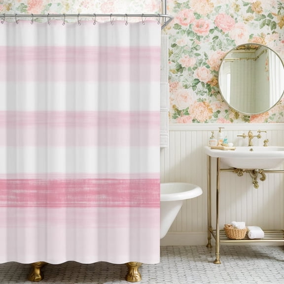 Pink Shower Curtains for Bathroom Rustic Farmhouse Cotton Shower Curtain, 72 x 72