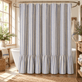 thumbnail image 1 of Blue Striped Farmhouse Shower Curtain with Ruffle Hem, 72 x 72 Inch Linen Textured Rustic Shower Curtain for Bathroom, Vintage Country Cottage Style, Blue and Cream, 1 of 6